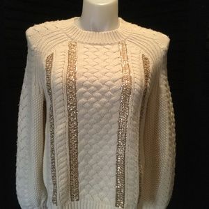 NWT-J CREW Sequin Cream Sweater-Merino Wool-Medium